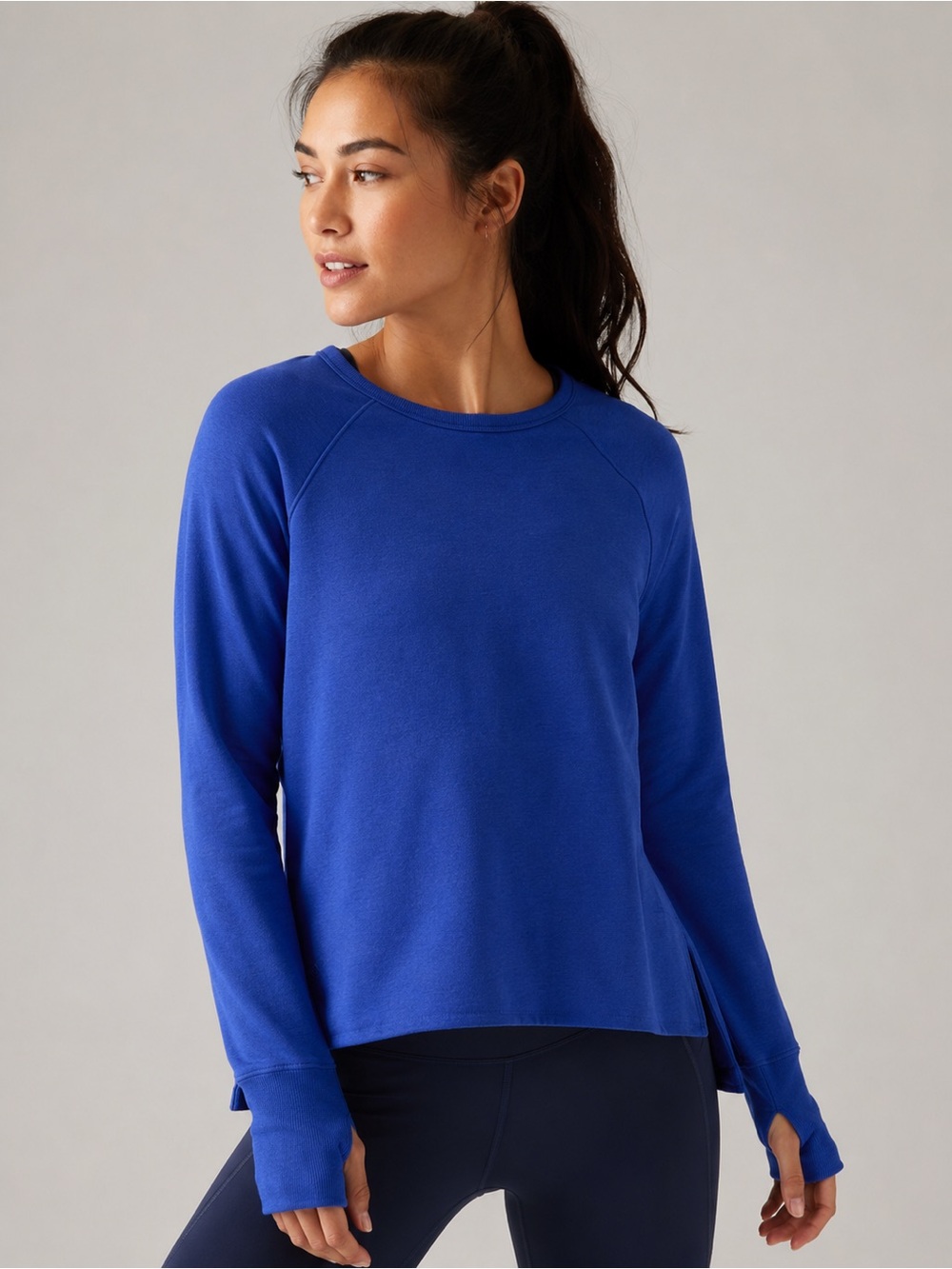 Athleta Coaster Luxe Sweatshirt Blue Thumbhole Pullover Women’s Small
